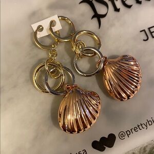 NWT Pretty Bird Gold and Silver Shell Drop Hoop Earrings